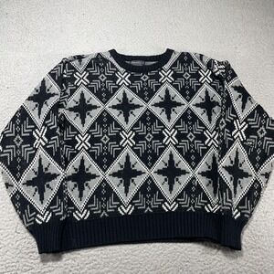 Vintage Barnaby Sweater Mens Large Black Geometric Knit Crewneck Pullover 80s
